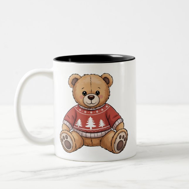 Caneca De Café Em Dois Tons Urso de Natal Fofo Presente de Natal (Esquerda)