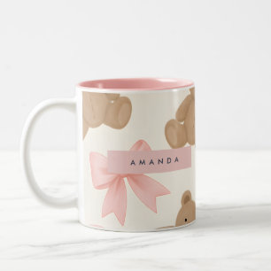 Caneca De Café Em Dois Tons Urso de Pelúcia Fofo Personalizado e Padrão de Laç