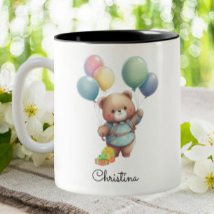 Caneca De Café Em Dois Tons Urso de Teddy Bonito com Balões Personalizados