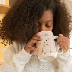 Caneca De Café Em Dois Tons Urso de Teddy Rosa Pink Pastel de Bela Moderna com