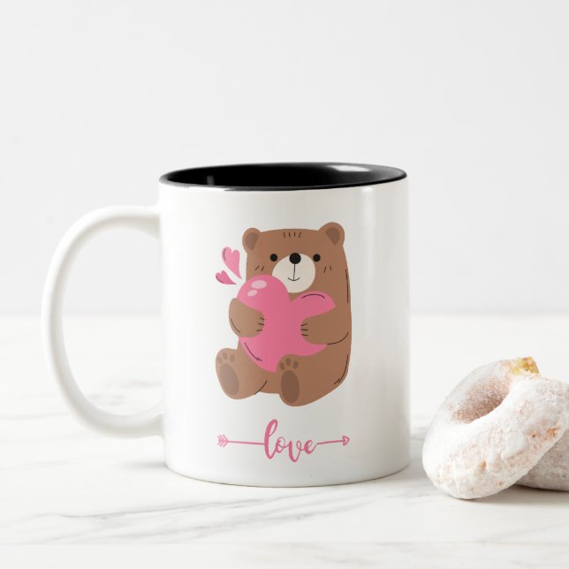 Caneca De Café Em Dois Tons Urso do Amor (Com Donut)
