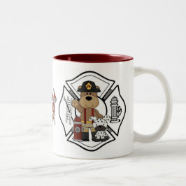 Caneca De Café Em Dois Tons Urso do departamento do fogo do sapador-bombeiro