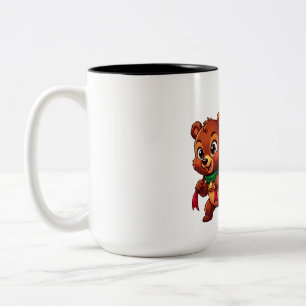 Caneca De Café Em Dois Tons Urso Festivo e Enfeite de Saco de Presente