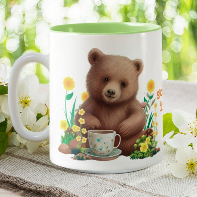 Caneca De Café Em Dois Tons Urso Floral Bonito - Boas Vibes (Criador carregado)
