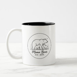 Caneca De Café Em Dois Tons Urso Mãe EST 2025 Logotipo em Linha Arte