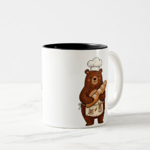 Caneca De Café Em Dois Tons Urso Padeiro de Lápis de Cor Fofo com Camiseta de