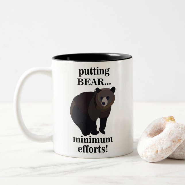 Caneca De Café Em Dois Tons Urso Pardo Colocando Esforços Mínimos Engraçado (Com Donut)