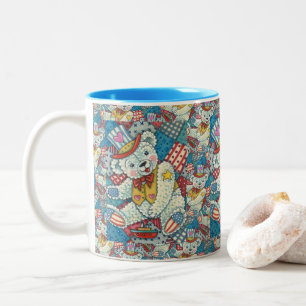 CANECA DE CAFÉ EM DOIS TONS URSO PATRIÓTICO, CARNE DE BARCO E DE PATCHWORK
