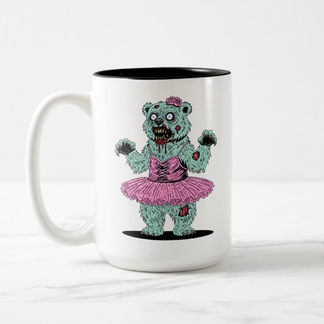 Caneca De Café Em Dois Tons Urso Polar Bailarina Zumbi (Esquerda)