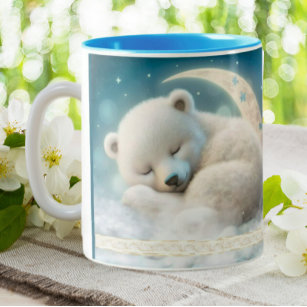 Caneca De Café Em Dois Tons Urso Polar Bonito Dormindo na Lua Personalizado