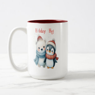 Caneca De Café Em Dois Tons Urso Polar Bonito e Pinguim Amigos de Natal