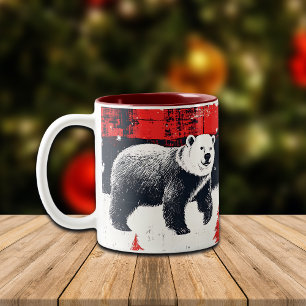 Caneca De Café Em Dois Tons Urso Polar das Xadrezes de Buffalo Vermelho
