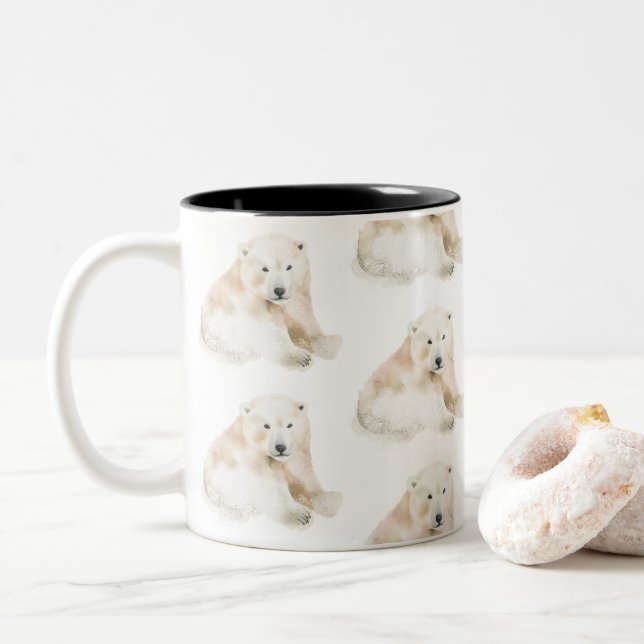 Caneca De Café Em Dois Tons Urso Polar de Natal Fofo Personalizado (Com Donut)