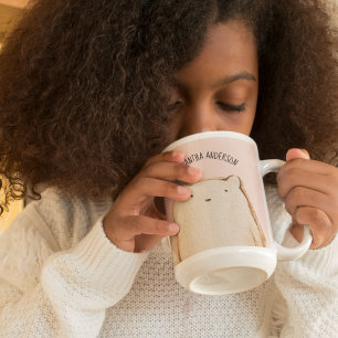 Caneca De Café Em Dois Tons Urso Rosa Rosa Pastel de Bela Moderna com Nome