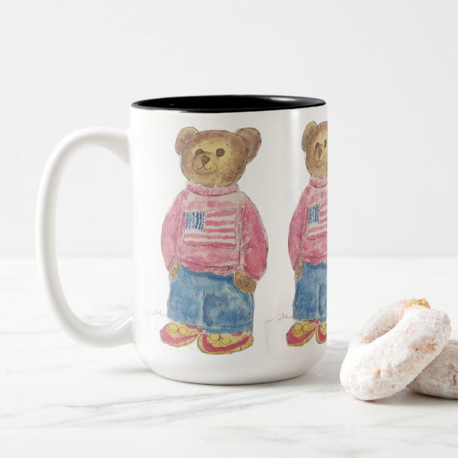 Caneca De Café Em Dois Tons Urso Velho Patriótico (Com Donut)