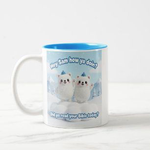 Caneca De Café Em Dois Tons Ursos de Neve Kawaii Fofos – “Você Leu Sua Bíblia”