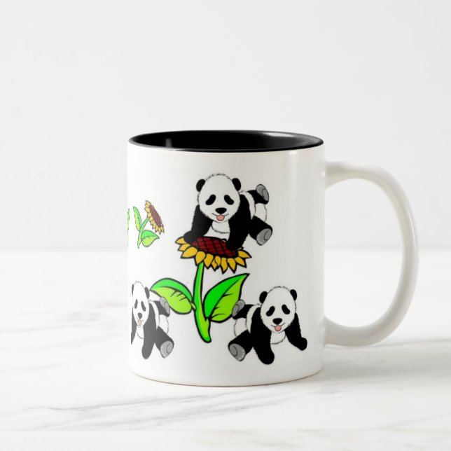 Caneca De Café Em Dois Tons Ursos de panda do girassol (Direita)