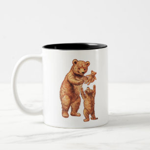 Caneca De Café Em Dois Tons Ursos de Teddy Vintage Brincando Juntos com Ursos
