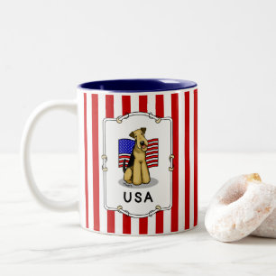 Caneca De Café Em Dois Tons USA American Flag Airedale Terrier Dog - Cute