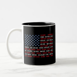 Caneca De Café Em Dois Tons USA American Flag All 50 State Names