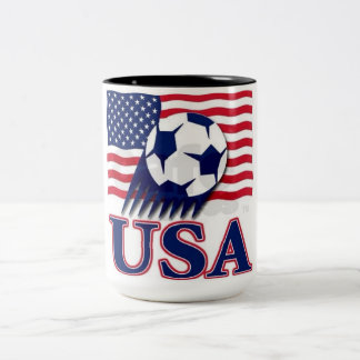 Caneca De Café Em Dois Tons USA Flag & Soccer Ball Two-Tone Mug – Patriotic Sp