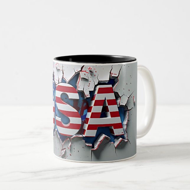 Caneca De Café Em Dois Tons USA Mug, 4th of July Mug, Independence Day (Frente Esquerda)