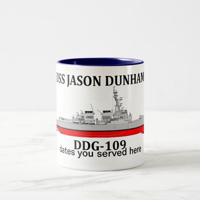 Caneca De Café Em Dois Tons USS Jason Dunham, DDG-109, datas personalizáveis (Centro)