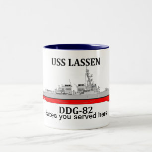 Caneca De Café Em Dois Tons USS Lassen, DDG-82, datas personalizáveis servidas