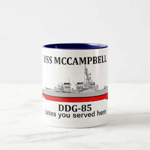 Caneca De Café Em Dois Tons USS McCampbell, DDG-85, datas personalizáveis serv