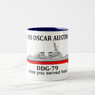 Caneca De Café Em Dois Tons USS Oscar Austin, DDG-79, datas personalizáveis