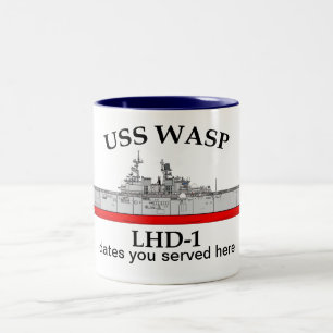 Caneca De Café Em Dois Tons USS Wasp, LHD-1, datas personalizáveis servidas