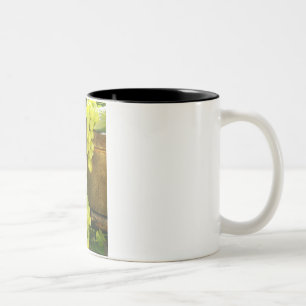 Caneca De Café Em Dois Tons Uvas e folhas verdes em um balde idoso