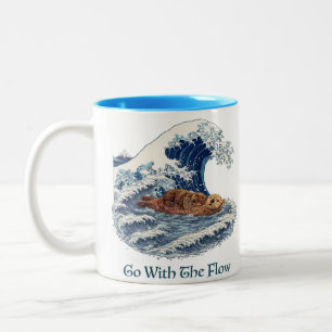 Caneca De Café Em Dois Tons vá com o fluxo, Grande Onda da Lontra Marinha Japo