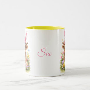Caneca De Café Em Dois Tons Vaca Alta Cute com Orelhas de Coelho Páscoa