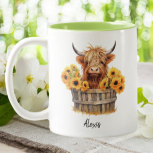 Caneca De Café Em Dois Tons Vaca Cura Cura Cura Sunflower Personalizado Floral