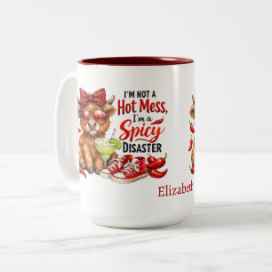 Caneca De Café Em Dois Tons Vaca das Terras Altas Monograma Desastre Divertido