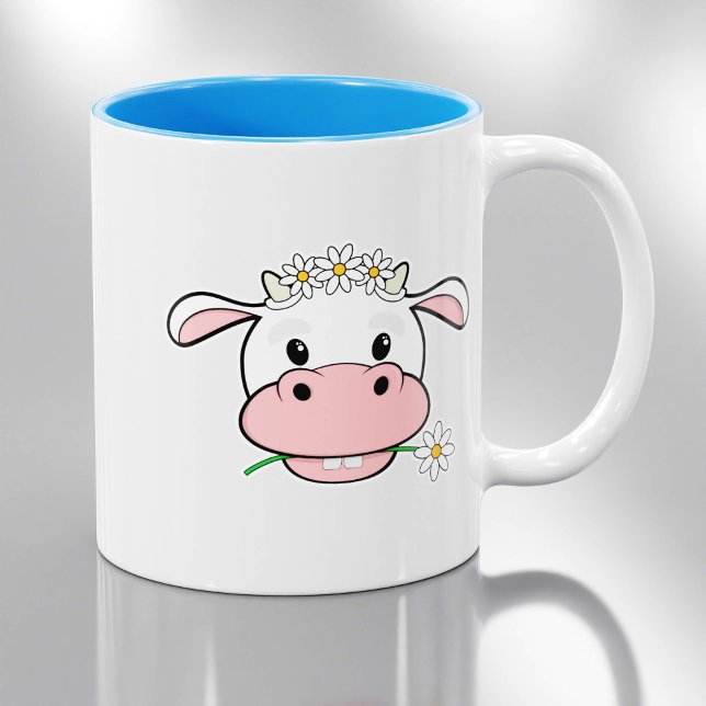 Caneca De Café Em Dois Tons Vaca de Cartoon | Fazenda Kawaii Coffee Mug (Criador carregado)
