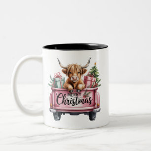 Caneca De Café Em Dois Tons Vaca de Terras Altas Rosa de Natal Garota Fofa Vac