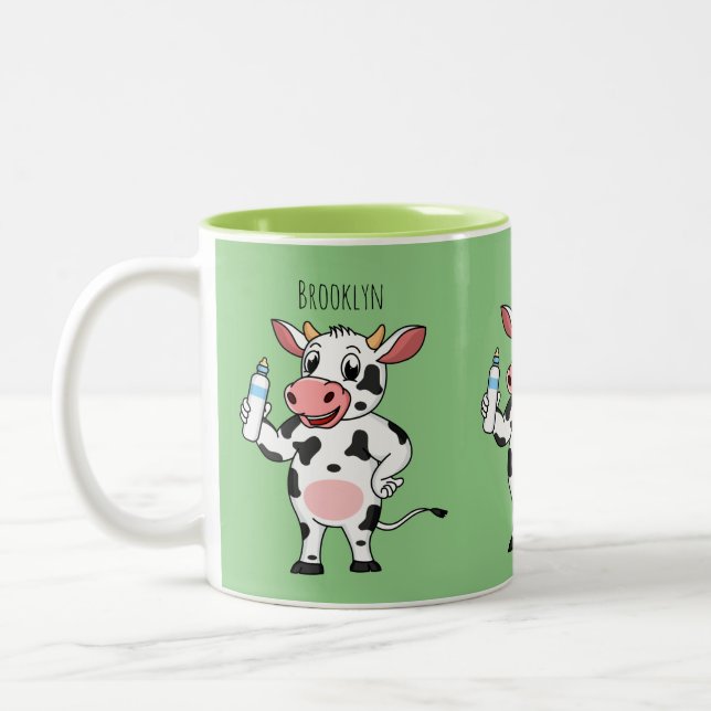 Caneca De Café Em Dois Tons Vaca feliz com cartum de mamadeira (Esquerda)