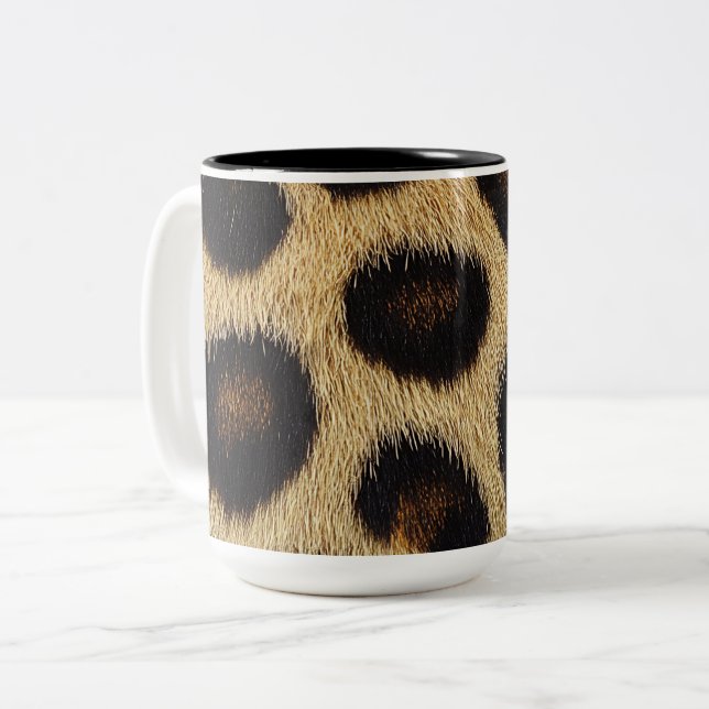 Caneca De Café Em Dois Tons Vaca Preto Branco Manchas Pelo (Frente Esquerda)