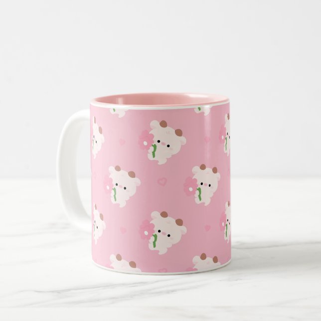 Caneca De Café Em Dois Tons Vaca Romântica Fofa (Frente Esquerda)