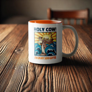 Caneca De Café Em Dois Tons Vaca Santa Engraçada! Estou no meu 10º cartum de c