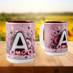 Caneca De Café Em Dois Tons Valentine Day 3D A to Z Alphabet Coffee Mug