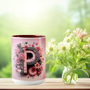 Caneca De Café Em Dois Tons Valentine Day 3D A to Z Alphabet Coffee Mug