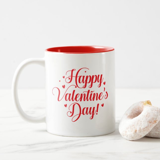 Caneca De Café Em Dois Tons Valentine Hearts  (Com Donut)