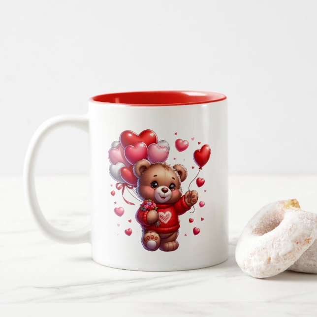 Caneca De Café Em Dois Tons Valentine Hearts  (Com Donut)