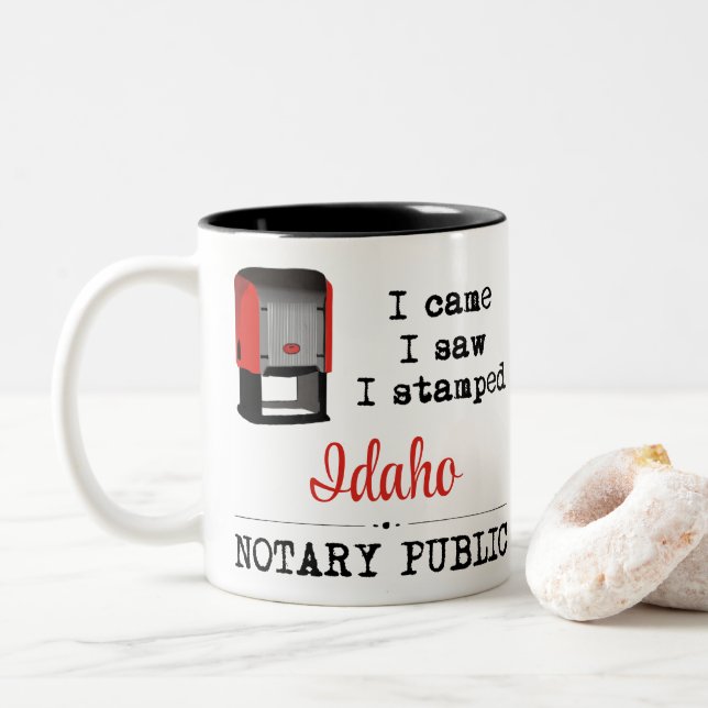 Caneca De Café Em Dois Tons Vame Viu O Carimbo Do Idaho Público Notário (Com Donut)