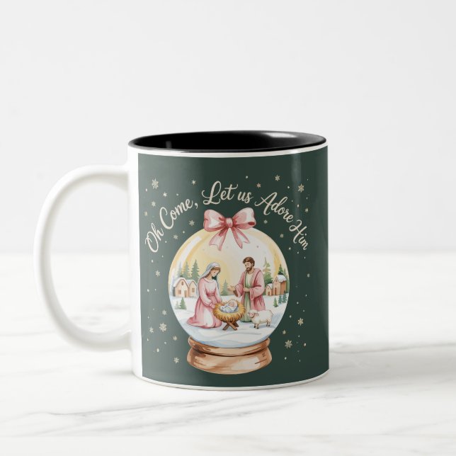 Caneca De Café Em Dois Tons Vamos Adorá-Lo, Jesus Xmas, Coleta Rosa (Esquerda)