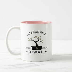 Caneca De Café Em Dois Tons Vamos comemorar Diwali verde e limpo