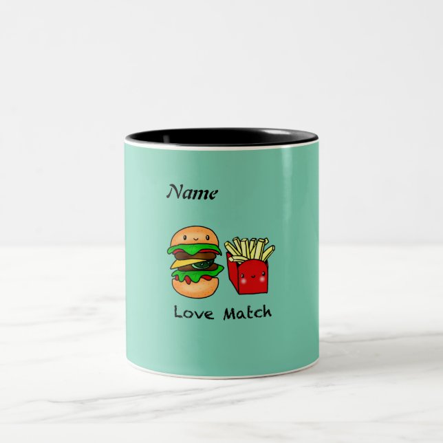 Caneca De Café Em Dois Tons Vamos juntos como hambúrguer e batatas fritas pers (Centro)